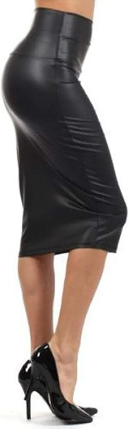 SERYU Women's Stretch Faux PU Leather Slit Bodycon Mini Skirt High Waist Split Short Pencil Skirts