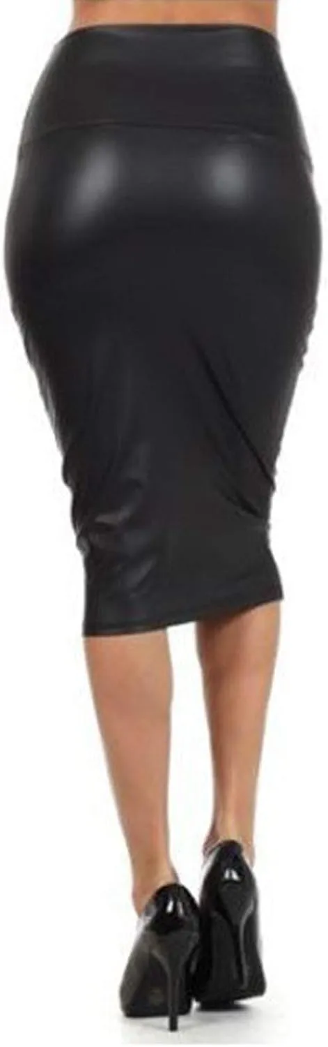 SERYU Women's Stretch Faux PU Leather Slit Bodycon Mini Skirt High Waist Split Short Pencil Skirts