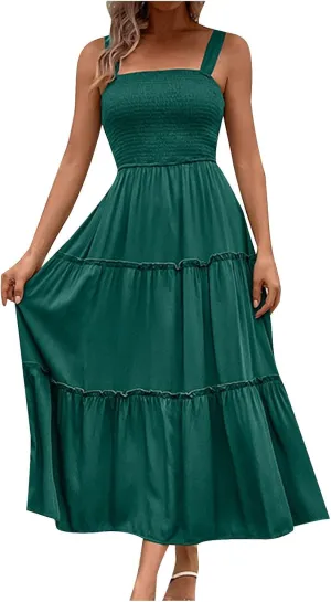 Summer Dresses for Women 2024 Casual Solid Color Maxi Sun Dress Sexy Slip Dress Trendy Summer Vacation Outfits