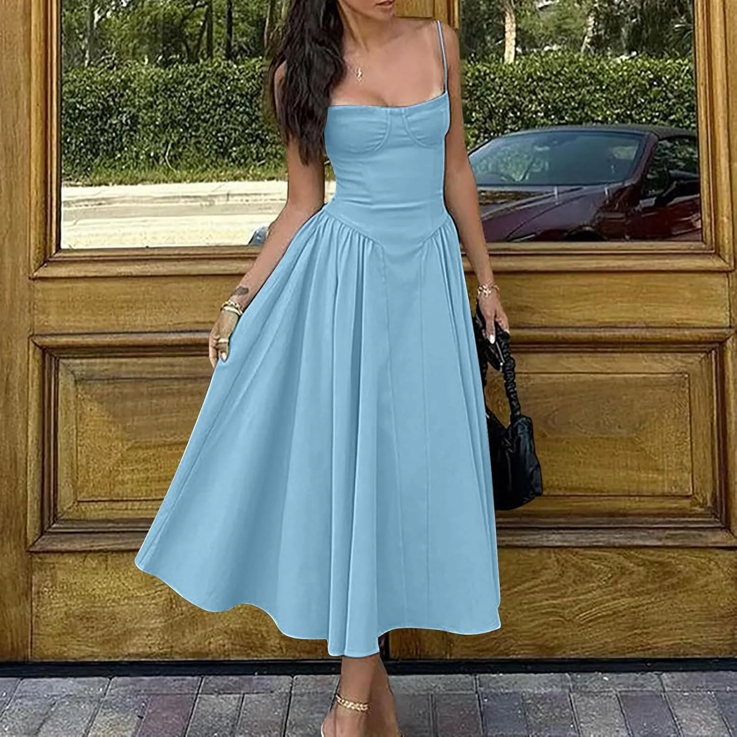 Summer Maxi Dresses for Women 2025 Loose Sleeveless Sundress Spaghetti Strap A-Line Flowy Vacation Maxi Long Dress