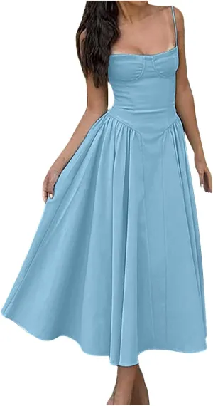 Summer Maxi Dresses for Women 2025 Loose Sleeveless Sundress Spaghetti Strap A-Line Flowy Vacation Maxi Long Dress