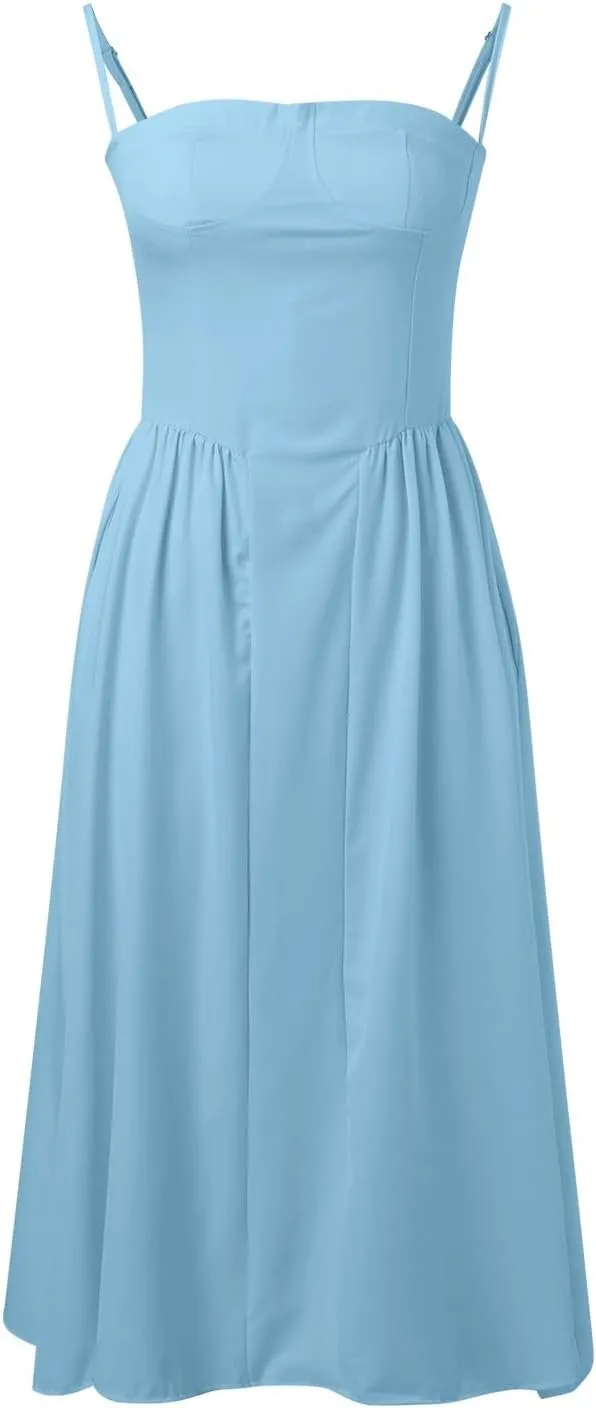 Summer Maxi Dresses for Women 2025 Loose Sleeveless Sundress Spaghetti Strap A-Line Flowy Vacation Maxi Long Dress