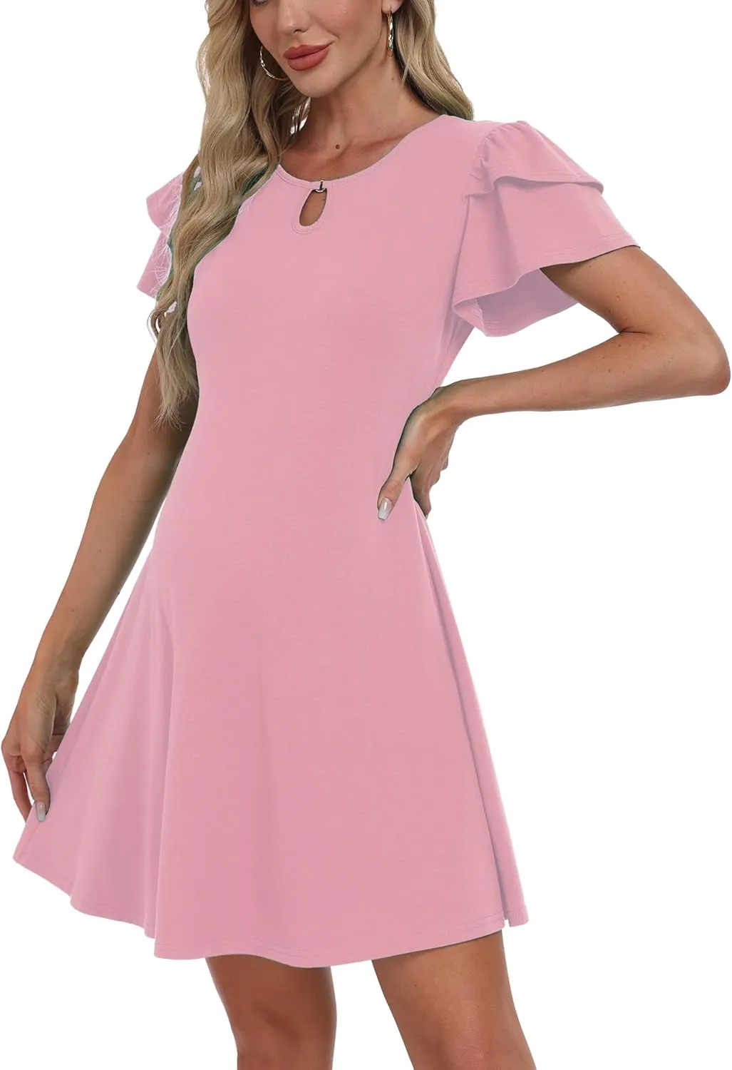 Summer Short Ruffle Sleeve Maternity Dress Causal Mini Flatering Baby Shower Dresses