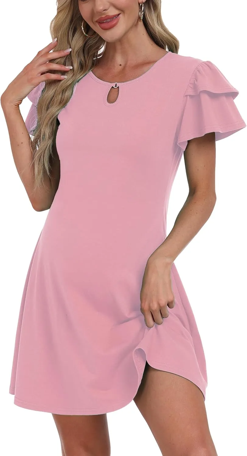Summer Short Ruffle Sleeve Maternity Dress Causal Mini Flatering Baby Shower Dresses