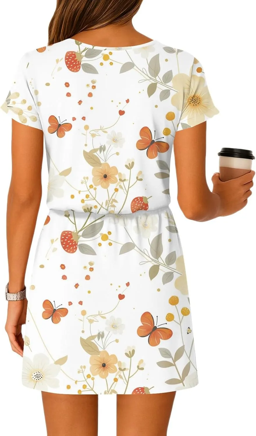 Summer T Shirt Dresses for Women 2025 V Neck Short Sleeve A Line Mini Dresses with Pockets Tie Waist Casual Sundresses