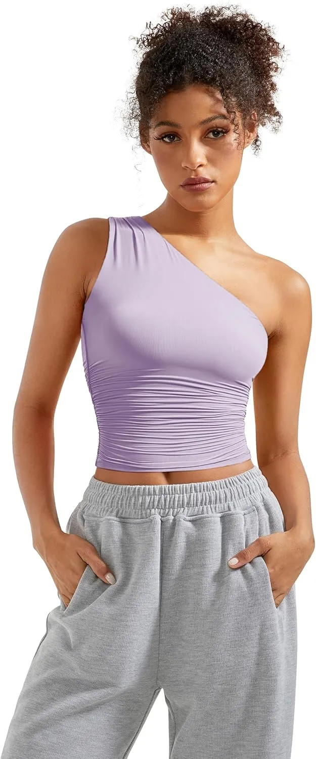 SUUKSESS Women Double Lined Going Out Trendy Crop Tops Ruched Sleeveless Shirts