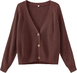 TASAMO Women's Long Sleeve Knit Sweater Open Front Cardigan Button Loose Outerwear