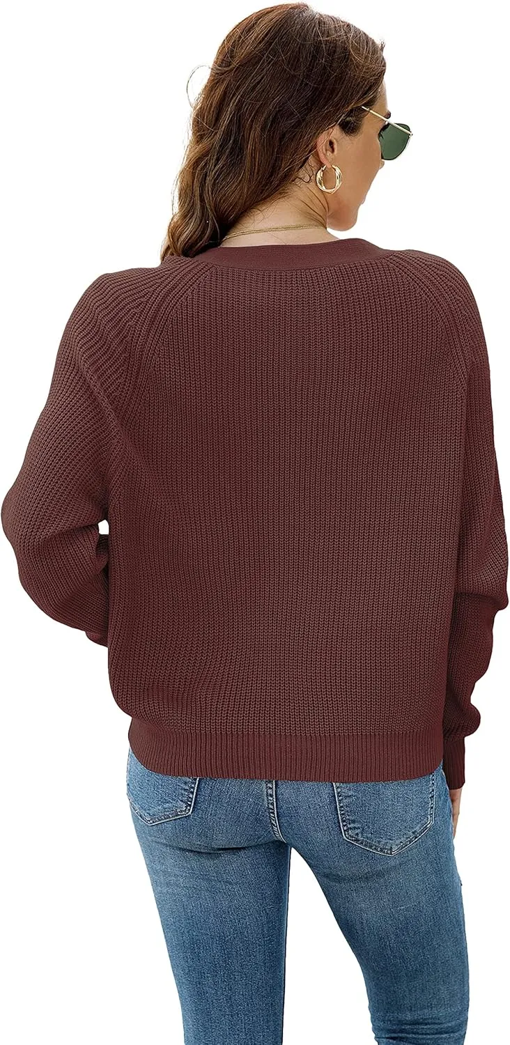 TASAMO Women's Long Sleeve Knit Sweater Open Front Cardigan Button Loose Outerwear