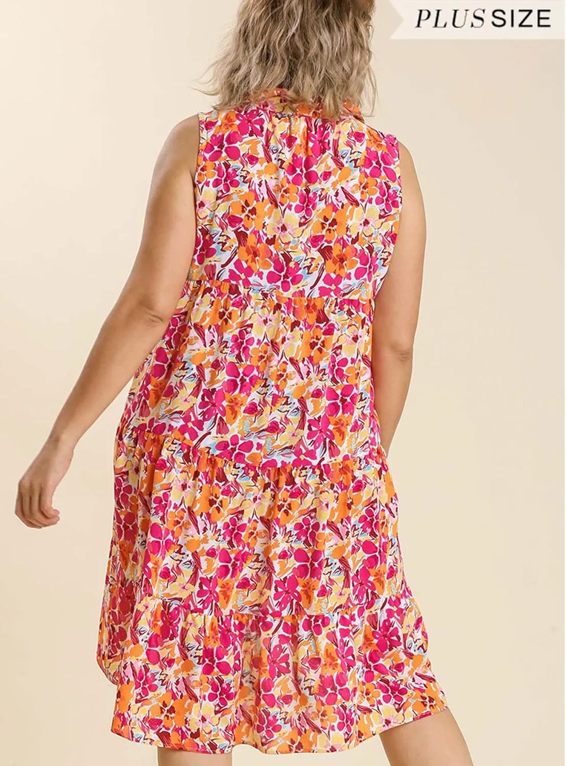 Umgee Womens Floral Print Sleeveless Tiered Midi Dress with High Low Hem
