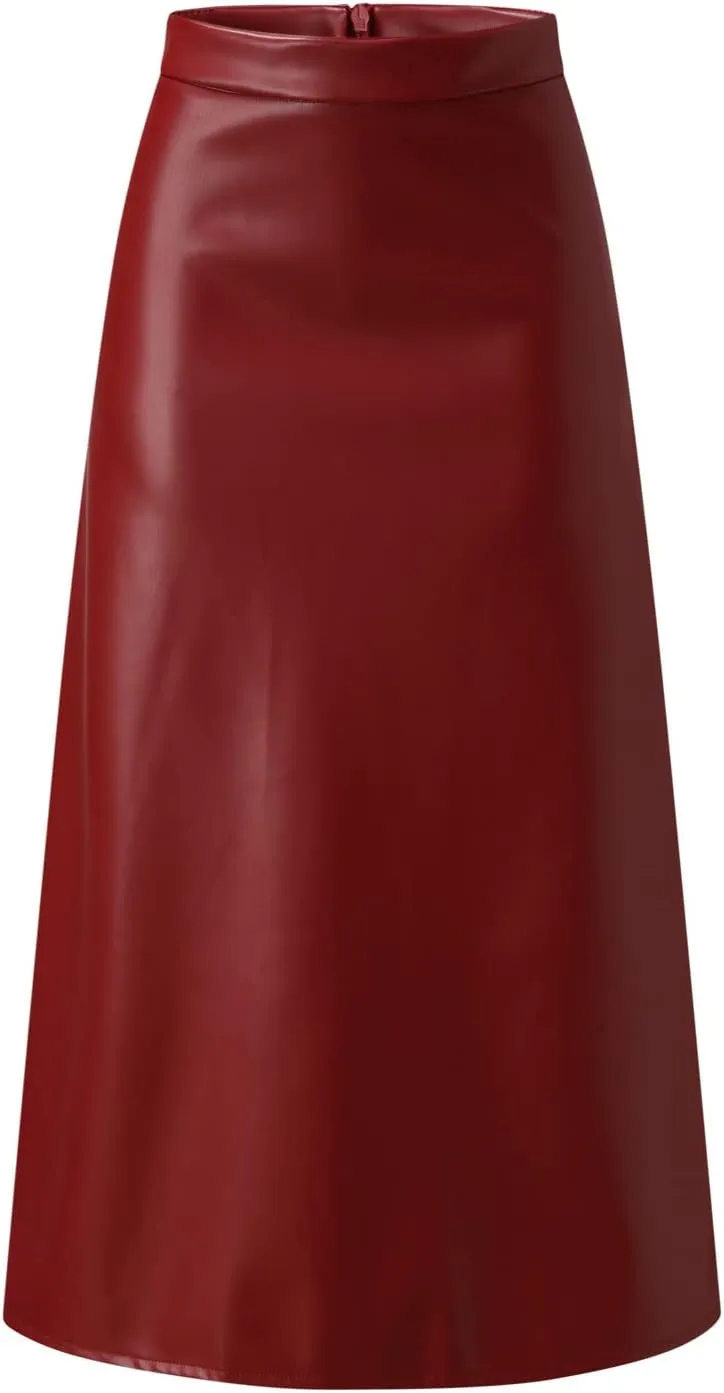 Waist High Solid Skirt Color Skirts Long Womens Line Leather Faux A Skirt Pleated Skirts for Women