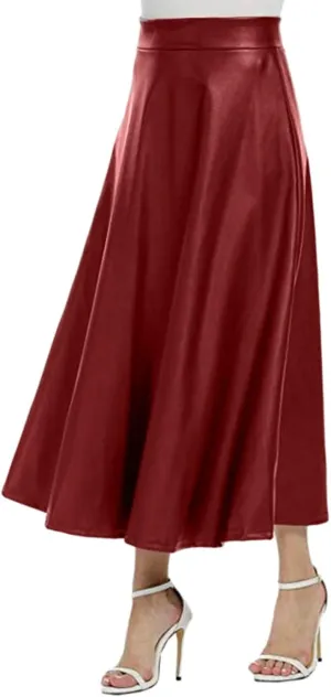 Waist High Solid Skirt Color Skirts Long Womens Line Leather Faux A Skirt Pleated Skirts for Women