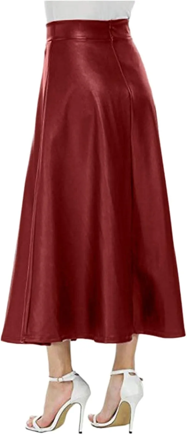 Waist High Solid Skirt Color Skirts Long Womens Line Leather Faux A Skirt Pleated Skirts for Women