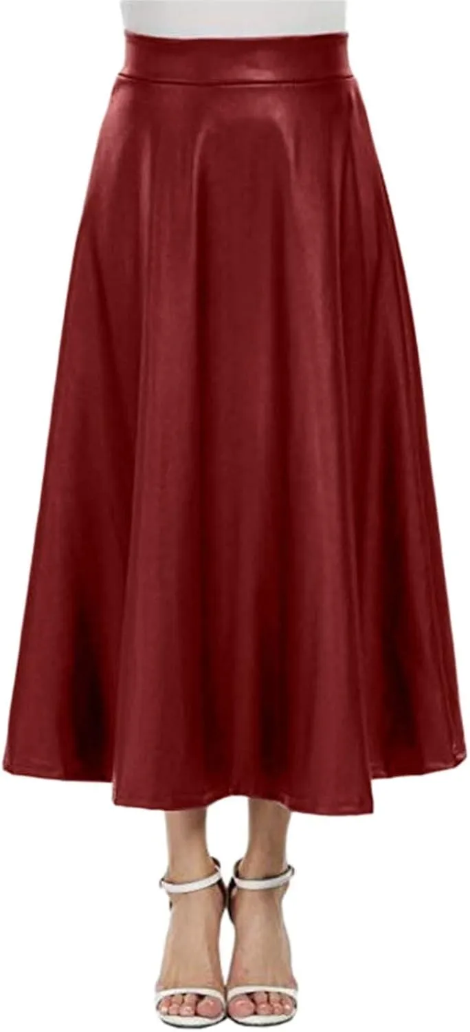Waist High Solid Skirt Color Skirts Long Womens Line Leather Faux A Skirt Pleated Skirts for Women