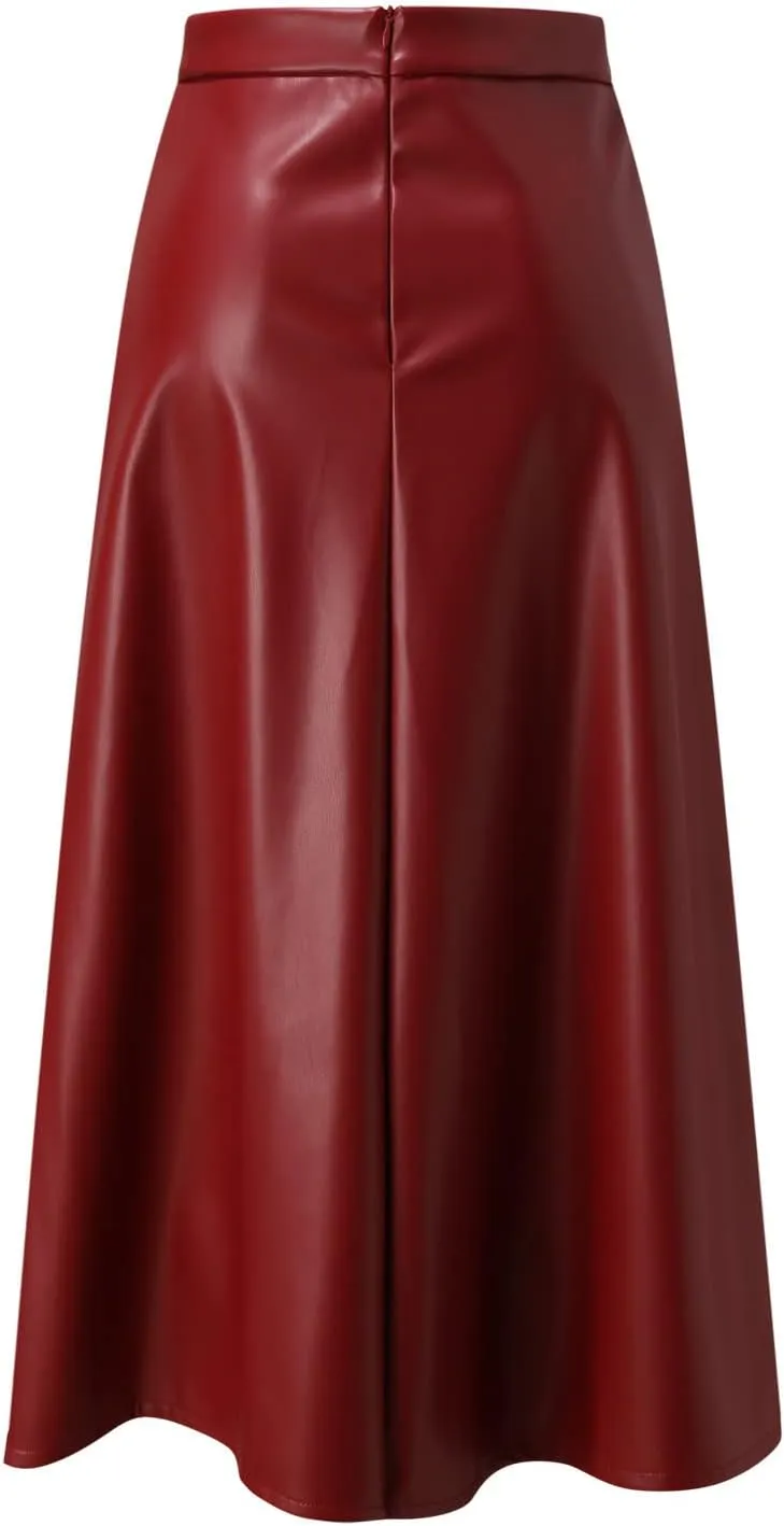 Waist High Solid Skirt Color Skirts Long Womens Line Leather Faux A Skirt Pleated Skirts for Women