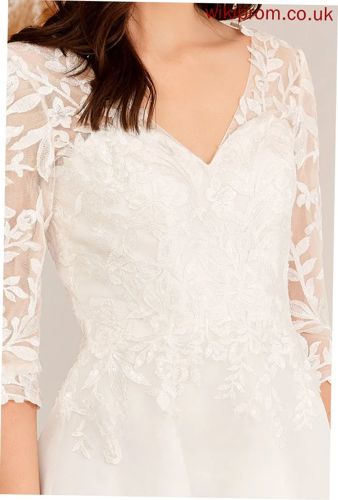 Wedding Dresses Tulle Asymmetrical Lace Beading Wedding A-Line V-neck Sequins Dress With Annabel