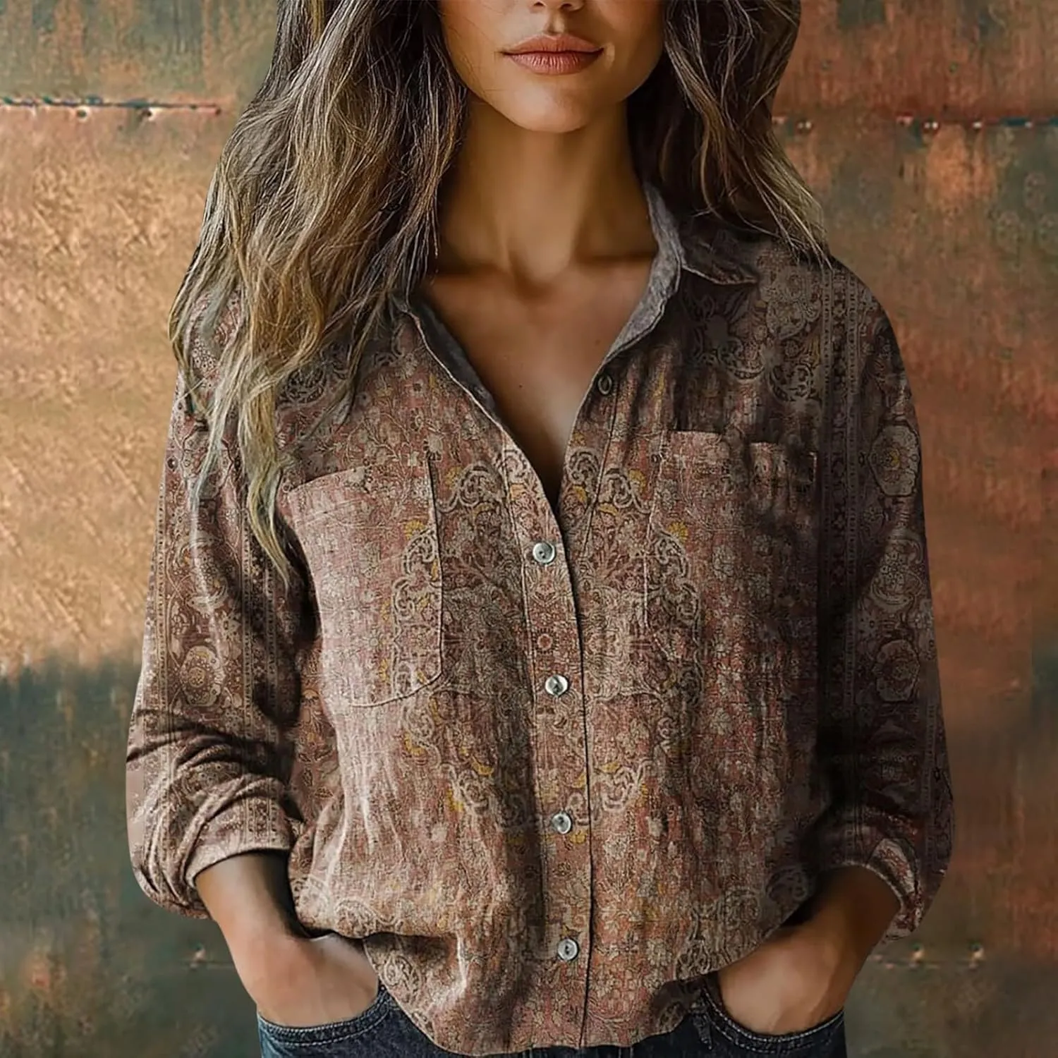 Womens Casual Button Down Short Sleeve Shirts Casual Tops Long Sleeve Blouse Long Sleeve Cotton Gauze Tops