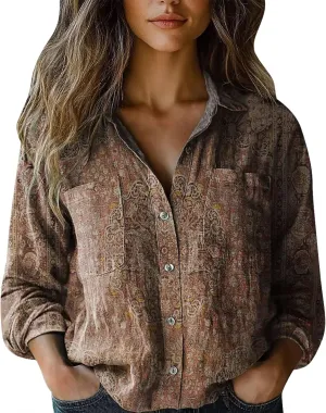 Womens Casual Button Down Short Sleeve Shirts Casual Tops Long Sleeve Blouse Long Sleeve Cotton Gauze Tops