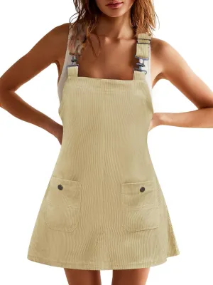 Women's Corduroy Overall Dress Adjustable Strap Jumper Mini Dresses with Pockets Summer Fashion Overalls 2025