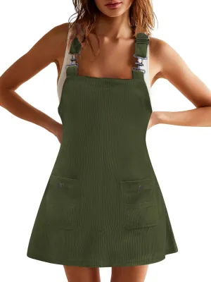 Women's Corduroy Overall Dress Adjustable Strap Jumper Mini Dresses with Pockets Summer Fashion Overalls 2025