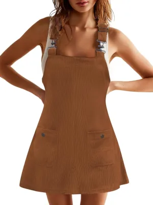 Women's Corduroy Overall Dress Adjustable Strap Jumper Mini Dresses with Pockets Summer Fashion Overalls 2025