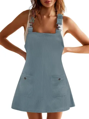 Women's Corduroy Overall Dress Adjustable Strap Jumper Mini Dresses with Pockets Summer Fashion Overalls 2025