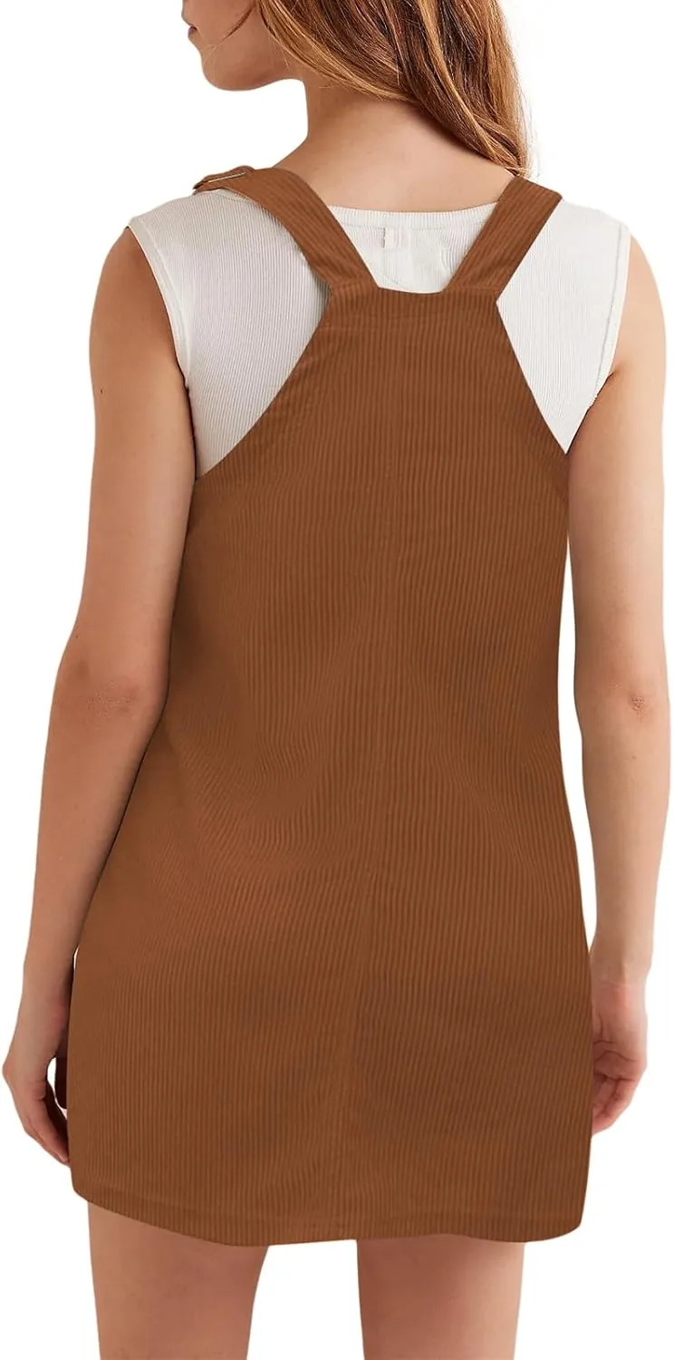 Women's Corduroy Overall Dress Adjustable Strap Jumper Mini Dresses with Pockets Summer Fashion Overalls 2025