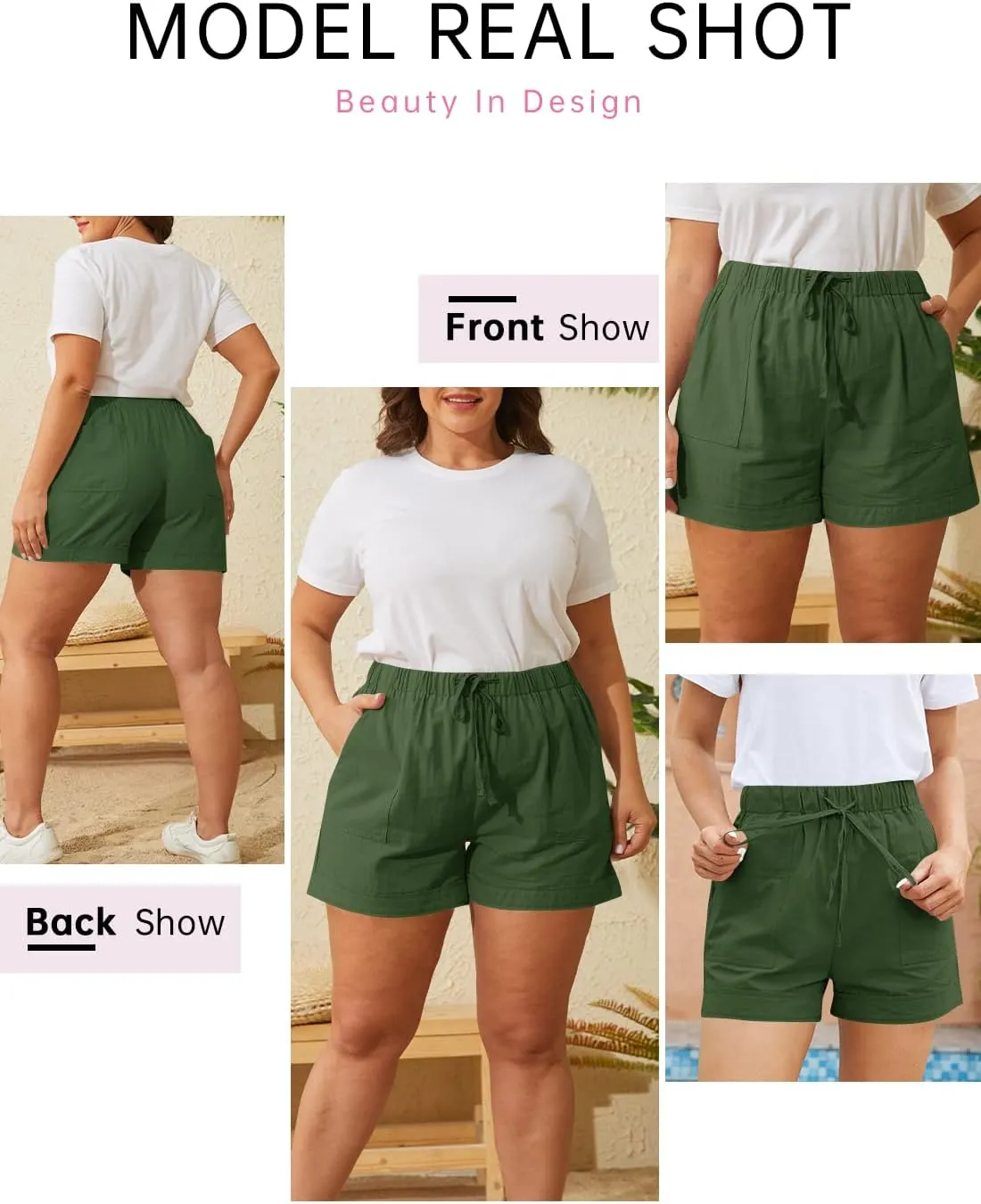 Womens Elastic Waist Drawstring Shorts Beach Shorts Lightweight Athletic Shorts Comfy Short Pants with Pockets