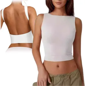 Women's Sexy Open Back Sleeveless Crop Tank, Open Back Tank Tops for Women 2024 Summer Solid Low Back Tank Tops