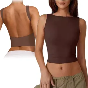 Women's Sexy Open Back Sleeveless Crop Tank, Open Back Tank Tops for Women 2024 Summer Solid Low Back Tank Tops