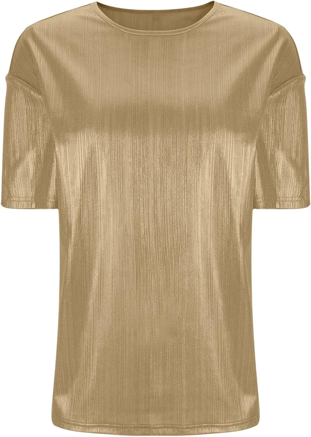 Women's Shiny Metallic Tops Short Sleeve T Shirt Glitter Party Disco Club Tees Holographic Music Festival Outfit
