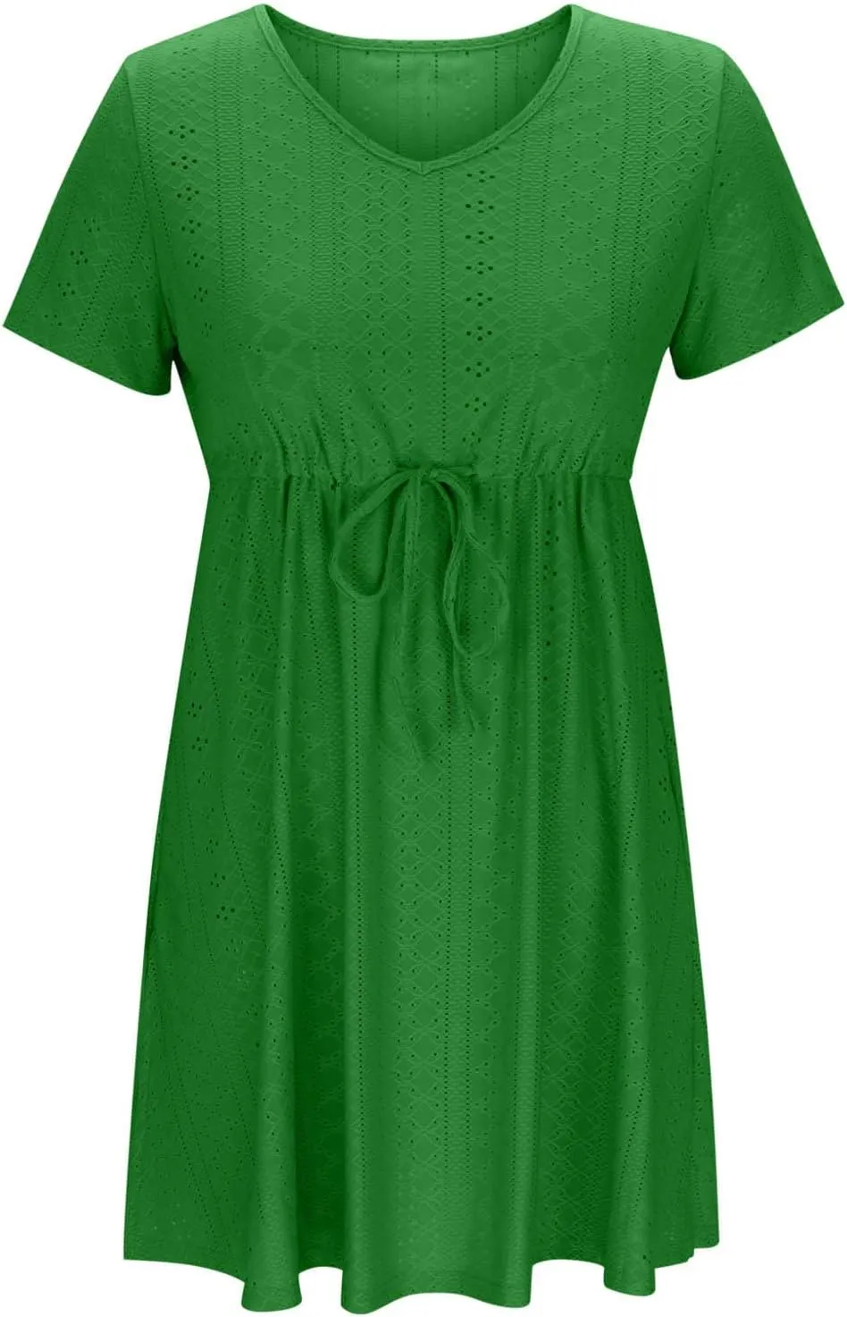 Womens Short Sleeve Dress Summer Casual Drawstring Waist Maxi Dresses Solid Trendy Vacation Rund Neck Short Dresses