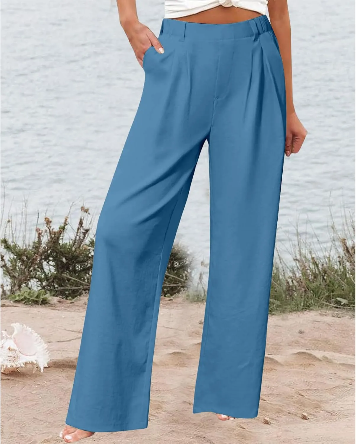 Womens Work Pants Business Casual High Waisted Wide Leg Dress Trousers Office Slacks with Pockets
